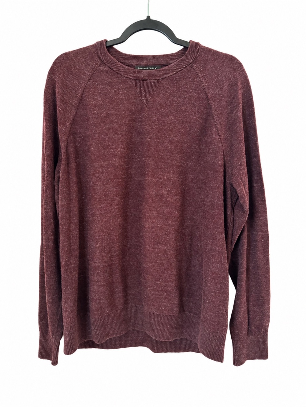 Banana Republic Men’s Organic Cotton Raglan Pullover Sweater Burgundy Crewneck L
